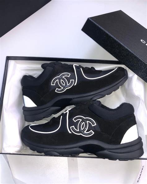 chanel black sneakers reflective